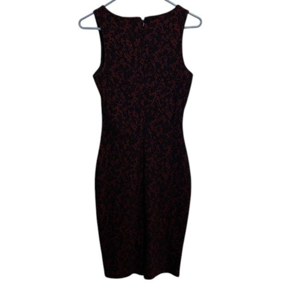Michael Kors Bodycon Dress Sleeveless V-Neck Burgundy Black Pattern Lace Size 2 - Picture 4 of 16